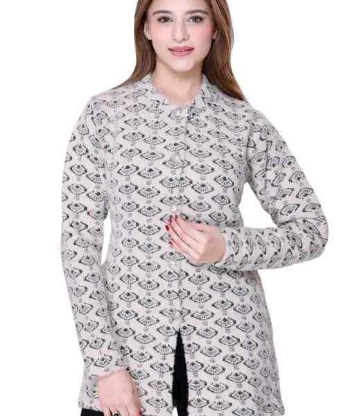 Women's Full Sleeve Pure Wool Long Cardigan Sweater - Self Design